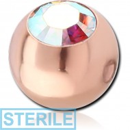 STERILE ROSE GOLD PVD COATED SURGICAL STEEL SWAROVSKI CRYSTAL JEWELLED BALL FOR BALL CLOSURE RING PIERCING