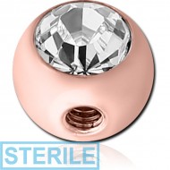 STERILE ROSE GOLD SURGICAL STEEL SIDE THREADED HIGH END CRYSTAL JEWELLED BALL PIERCING