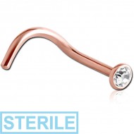 STERILE ROSE GOLD PVD COATED SURGICAL STEEL VALUE CRYSTAL JEWELLED CURVED NOSE STUD PIERCING