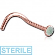 STERILE ROSE GOLD PVD COATED SURGICAL STEEL SEMI PRECIOUS CABOCHON CURVED NOSE STUD PIERCING