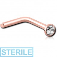 STERILE ROSE GOLD PVD COATED SURGICAL STEEL VALUE CRYSTAL JEWELLED 90 DEGREE NOSE STUD PIERCING