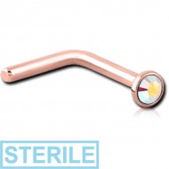 STERILE ROSE GOLD PVD COATED SURGICAL STEEL OPTIMA CRYSTAL JEWELLED 90 DEGREE NOSE STUD PIERCING
