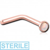STERILE ROSE GOLD PVD COATED SURGICAL STEEL SYNTHETIC OPAL 90 DEGREE NOSE STUD PIERCING