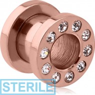 STERILE ROSE GOLD PVD COATED STAINLESS STEEL JEWELLED FLESH TUNNEL PIERCING