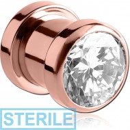 STERILE ROSE GOLD PVD COATED STAINLESS STEEL JEWELLED FLESH TUNNEL EMPTY PART PIERCING