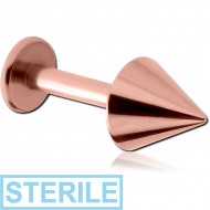 STERILE ROSE GOLD PVD COATED SURGICAL STEEL LABRET WITH CONE