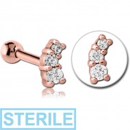 STERILE ROSE GOLD PVD COATED SURGICAL STEEL JEWELLED TRAGUS MICRO BARBELL PIERCING
