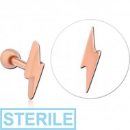 STERILE ROSE GOLD PVD COATED SURGICAL STEEL TRAGUS MICRO BARBELL - LIGHTNING PIERCING