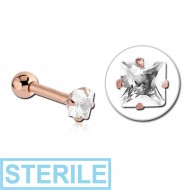 STERILE ROSE GOLD PVD COATED SURGICAL STEEL SQUARE PRONG SET JEWELLED TRAGUS MICRO BARBELL PIERCING