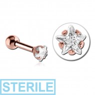 STERILE ROSE GOLD PVD COATED SURGICAL STEEL STAR PRONG SET JEWELLED TRAGUS MICRO BARBELL PIERCING