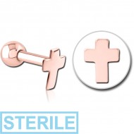 STERILE ROSE GOLD PVD COATED SURGICAL STEEL CROSS TRAGUS MICRO BARBELL PIERCING
