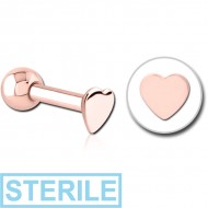 STERILE ROSE GOLD PVD COATED SURGICAL STEEL HEART TRAGUS MICRO BARBELL PIERCING