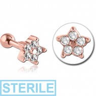 STERILE ROSE GOLD PVD COATED SURGICAL STEEL JEWELLED TRAGUS MICRO BARBELL - FLOWER PIERCING