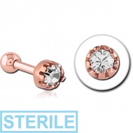 STERILE ROSE GOLD PVD COATED SURGICAL STEEL JEWELLED TRAGUS MICRO BARBELL PIERCING