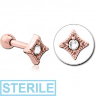 STERILE ROSE GOLD PVD COATED SURGICAL STEEL JEWELLED TRAGUS MICRO BARBELL - DIAMOND PIERCING