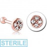 STERILE ROSE GOLD PVD COATED SURGICAL STEEL JEWELLED TRAGUS MICRO BARBELL - DISK PIERCING