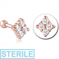 STERILE ROSE GOLD PVD COATED SURGICAL STEEL JEWELLED TRAGUS MICRO BARBELL - RHOMBUS PIERCING