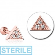 STERILE ROSE GOLD PVD COATED SURGICAL STEEL JEWELLED TRAGUS MICRO BARBELL - TRIANGLE PIERCING