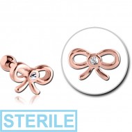 STERILE ROSE GOLD PVD COATED SURGICAL STEEL JEWELLED TRAGUS MICRO BARBELL - BOW PIERCING