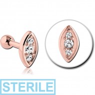 STERILE ROSE GOLD PVD COATED SURGICAL STEEL JEWELLED TRAGUS MICRO BARBELL PIERCING