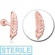 STERILE ROSE GOLD PVD COATED SURGICAL STEEL TRAGUS MICRO BARBELL - LEAF PIERCING