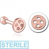 STERILE ROSE GOLD PVD COATED SURGICAL STEEL TRAGUS BARBELL - BUTTON PIERCING
