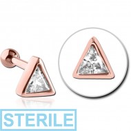 STERILE ROSE GOLD PVD COATED SURGICAL STEEL JEWELLED TRAGUS MICRO BARBELL - TRIANGLE PIERCING