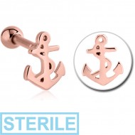 STERILE ROSE GOLD PVD COATED SURGICAL STEEL TRAGUS MICRO BARBELL - ANCHOR PIERCING