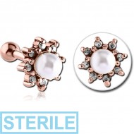 STERILE ROSE GOLD PVD COATED SURGICAL STEEL JEWELLED TRAGUS MICRO BARBELL - SUN PIERCING