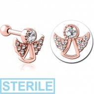 STERILE ROSE GOLD PVD COATED SURGICAL STEEL JEWELLED TRAGUS MICRO BARBELL - ANGLE PIERCING