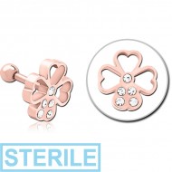 STERILE ROSE GOLD PVD COATED SURGICAL STEEL JEWELLED TRAGUS MICRO BARBELL - FLOWER PIERCING