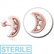 STERILE ROSE GOLD PVD COATED SURGICAL STEEL JEWELLED TRAGUS MICRO BARBELL - CRESCENT PIERCING