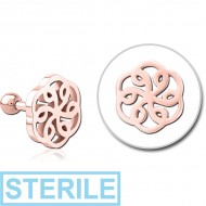 STERILE ROSE GOLD PVD COATED SURGICAL STEEL TRAGUS MICRO BARBELL - FLOWER PIERCING