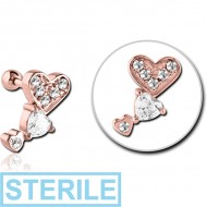 STERILE ROSE GOLD PVD COATED SURGICAL STEEL JEWELLED TRAGUS MICRO BARBELL - THREE HEARTS PIERCING
