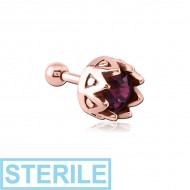 STERILE ROSE GOLD PVD COATED SURGICAL STEEL JEWELLED TRAGUS MICRO BARBELL PIERCING