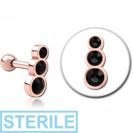 STERILE ROSE GOLD PVD COATED SURGICAL STEEL JEWELLED TRAGUS MICRO BARBELL PIERCING