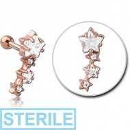 STERILE ROSE GOLD PVD COATED SURGICAL STEEL JEWELLED TRAGUS MICRO BARBELL - STARS PIERCING