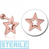 STERILE ROSE GOLD PVD COATED SURGICAL STEEL TRAGUS MICRO BARBELL - STAR PIERCING