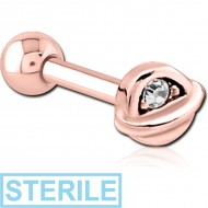 STERILE ROSE GOLD PVD COATED SURGICAL STEEL JEWELLED TRAGUS MICRO BARBELL - HALF OPEN EYE PIERCING