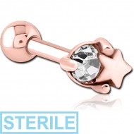 STERILE ROSE GOLD PVD COATED SURGICAL STEEL JEWELLED TRAGUS MICRO BARBELL - STAR AND GEM PIERCING