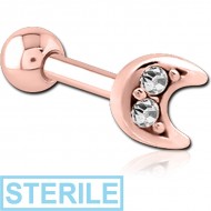 STERILE ROSE GOLD PVD COATED SURGICAL STEEL JEWELLED TRAGUS MICRO BARBELL - CRESCENT PRONGS PIERCING