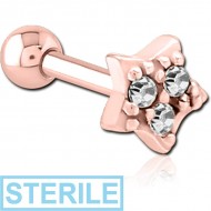 STERILE ROSE GOLD PVD COATED SURGICAL STEEL JEWELLED TRAGUS MICRO BARBELL - STAR PRONGS PIERCING