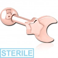 STERILE ROSE GOLD PVD COATED SURGICAL STEEL TRAGUS MICRO BARBELL - CRESCENT AND STAR PIERCING