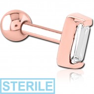 STERILE ROSE GOLD PVD COATED SURGICAL STEEL JEWELLED TRAGUS MICRO BARBELL - SQUARE PIERCING