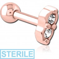 STERILE ROSE GOLD PVD COATED SURGICAL STEEL JEWELLED TRAGUS MICRO BARBELL - TWO GEMS EYES PIERCING