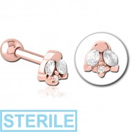 STERILE ROSE GOLD PVD COATED SURGICAL STEEL JEWELLED TRAGUS MICRO BARBELL PIERCING