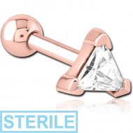 STERILE ROSE GOLD PVD COATED SURGICAL STEEL JEWELLED TRAGUS MICRO BARBELL - TRIANGLE PIERCING