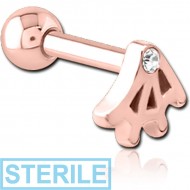 STERILE ROSE GOLD PVD COATED SURGICAL STEEL JEWELLED TRAGUS MICRO BARBELL - WEB PIERCING
