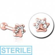 STERILE ROSE GOLD PVD COATED SURGICAL STEEL JEWELLED TRAGUS MICRO BARBELL - ANIMAL PAW PIERCING