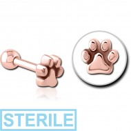 STERILE ROSE GOLD PVD COATED SURGICAL STEEL TRAGUS MICRO BARBELL - PLAIN ANIMAL PAW PIERCING